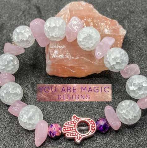 Rose Quartz and Glass Beads Healing Bracelet