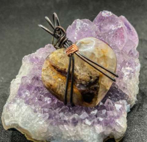 Amethyst Puff Heart Wrapped in Oxidized Copper