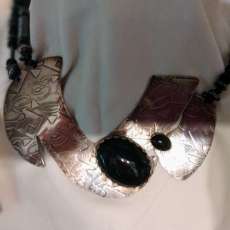 Etched Sterling Silver and Black Onyx Neck Torque