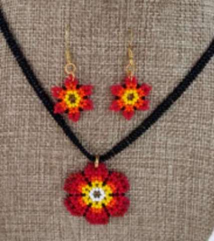 Huichol Flower Earrings and Necklace