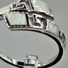 Sterling Silver Greek Ring With White Opal