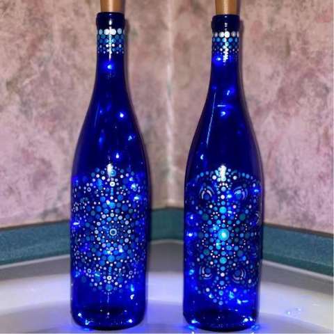 Hand Painted Mandala Dot Art Lighted Wine Bottles