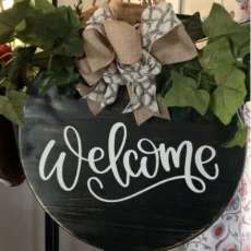 Dark Stain Distressed Welcome