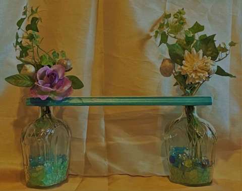 Table Shelf With Built-In Double Vases