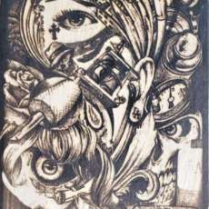 Custom Tattoo Collage Engraved Into Birch Lumber