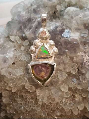 Opal and Tourmaline in Silver