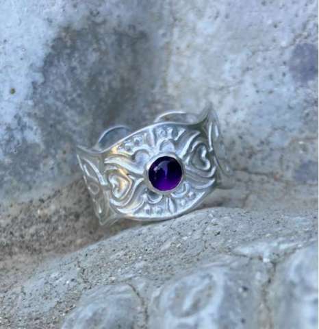 Sterling Silver W/ Amethyst Adjustable Ring