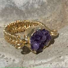 Brass Wrapped Amethyst Druzy Ring