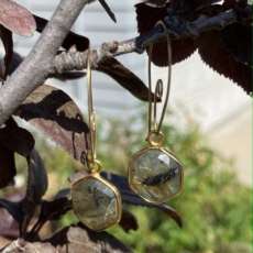 Brass Wrapped Labradorite Earrings