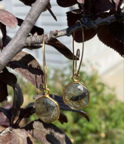 Brass Wrapped Labradorite Earrings