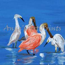 Spoonbills & Egrets - 8 X 10 Acrylic on Canvas