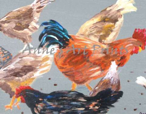 Roosters & Hens - 8 X 10 Acrylic on Canvas