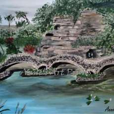 Japanese Garden - 16 X 20 Acrylic on Canvas Board