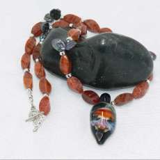 Jellyfish Lampwork Focal Bead and Fire Agate Necklace