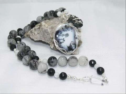 Sterling Silver Wire Wrapped Agate With Dendrites Necklace