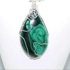 Silver Wire Wrapped Focal Malachite Cabochon