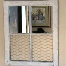 Vintage Window Sash With Mirrors & Chicken Wire