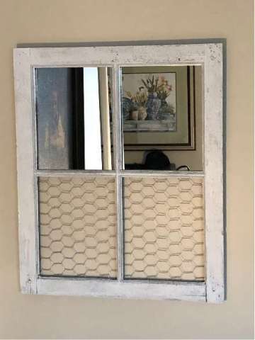 Vintage Window Sash With Mirrors & Chicken Wire