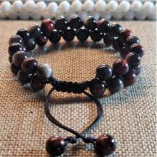 Red Tiger Eye and Silver Obsidian Gemstone Double Bracelet