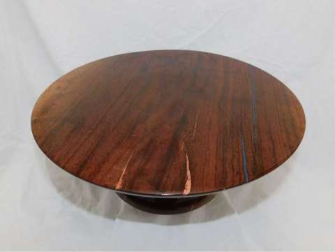 Walnut Cake Stand With Lapis and Copper Inlay