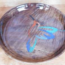 Walnut Platter With Stone Hummingbird Inlay