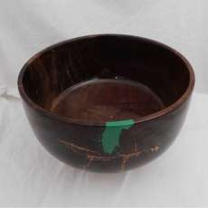 Large Walnut Bowl With Malachite and Copper