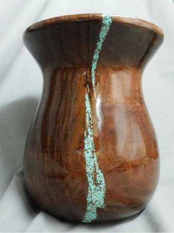 Walnut and Turquoise Vase