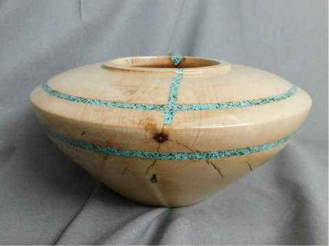 Vessel From Salvaged Maple With Turquoise Inlay