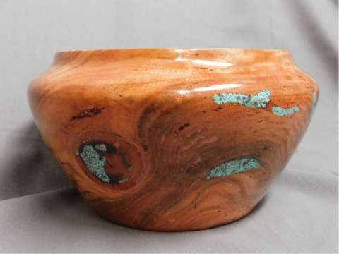 Bowl From Salvaged Red Elm and Turquoise