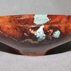 Bowl From Red Coolibah With Natural Turquoise and Copper Inlay