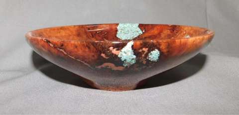 Bowl From Red Coolibah With Natural Turquoise and Copper Inlay