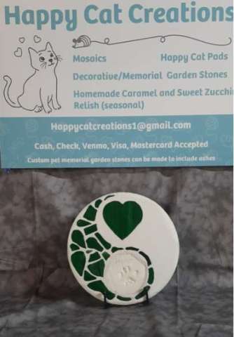 Green Memorial Stone With Clay Paw Print