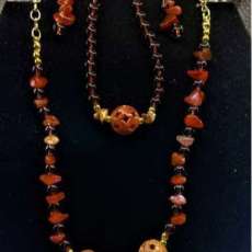 Yellow Turquois With Glass Round Beads and Matching Earings