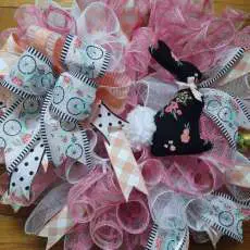 Pink Easter Bunny Deco Mesh Wreath