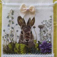 Handcrafted Bunny Burlap Drawstring Gift Pouch
