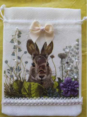 Handcrafted Bunny Burlap Drawstring Gift Pouch