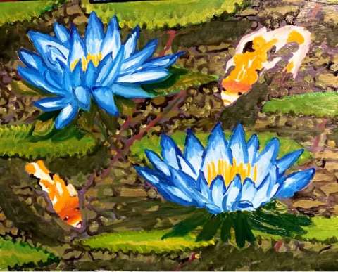 Blue Lotus & Koi”