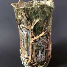 Carved and Painted Vase 10 Inches High