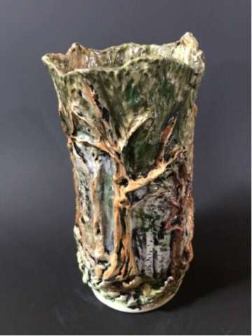 Carved and Painted Vase 10 Inches High