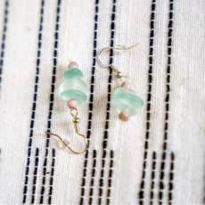 Stacked Sea Glass Beaded Earrings W/ Pink Accent Beads