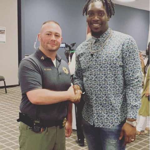 Then, Sgt, Now Lt. Patterson With Demarcus Lawrence of the Cowboys