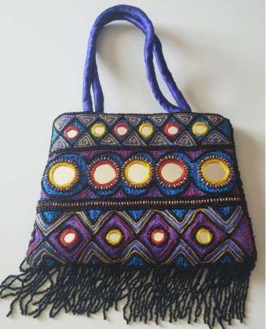 Blue Beaded MirrorWork Embroidered Purse