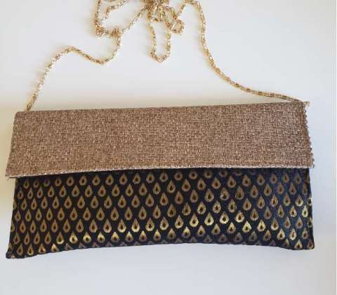 Jute With Gold Embroidery on Silk Purse/Clutch