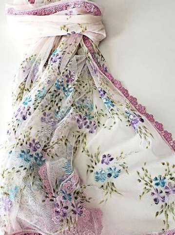 Floral Painted Netting Scarf