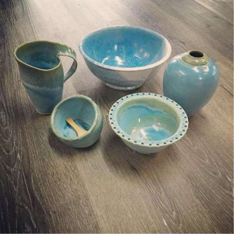 Turquoise Mug, Salt Cellar, Jewelry Bowl, Egg Vase and Medium Serving Bowl