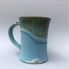 Cylindrical Mug, Turquoise and Green With Wave