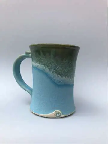 Cylindrical Mug, Turquoise and Green With Wave