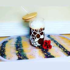 Hand Poured Resin Tray and Decorative Glass Can Tumbler