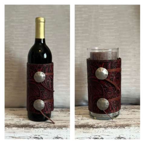 Red Leather Wine/Candle Wrap
