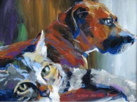 Dog and Cat - Commissioned Oil Pet Portrait